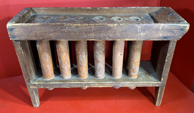 25-077  Scarce Redware-Tube Candle Mold on Stand